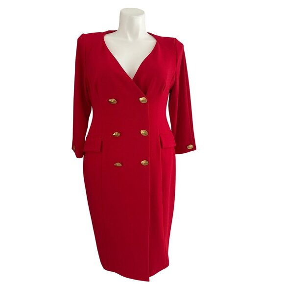 Donna Karan New York NWT $189 Cady Crepe V-Neck Jacket Dress, Red Women's 14 - Picture 2 of 11